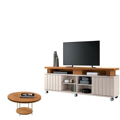 Rack Bancada Rivera 1.8 Com Mesa De Centro Sky Cinamomo Off White - Hb Móveis