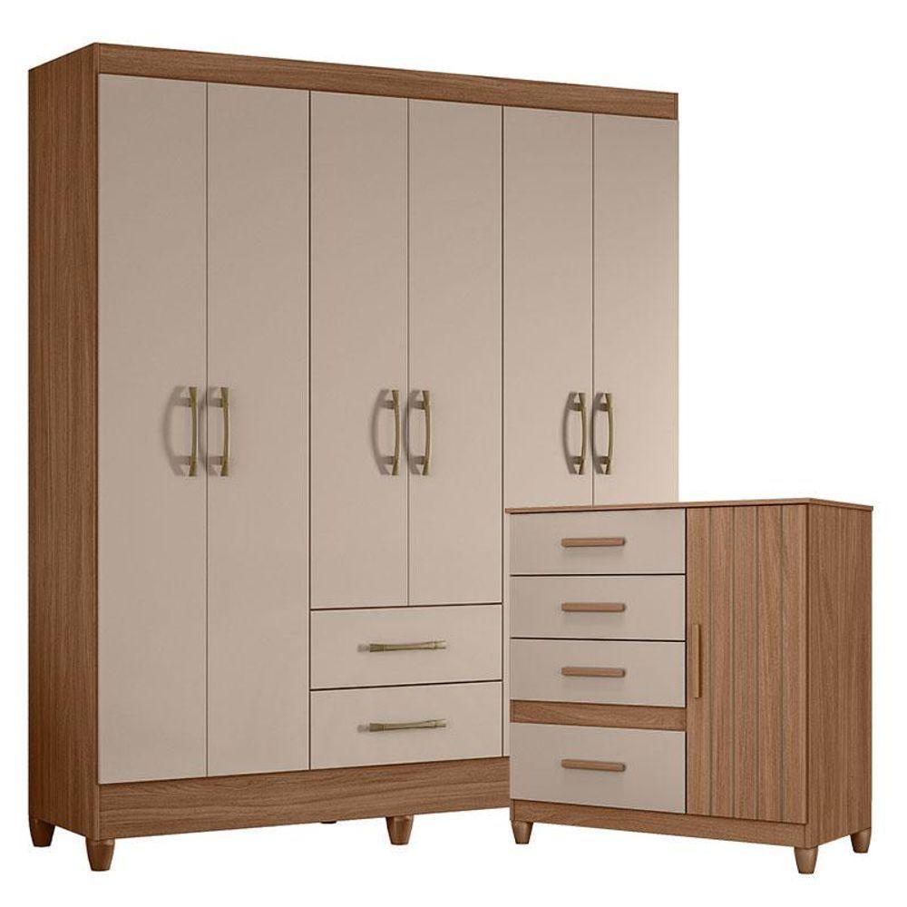 Guarda Roupa Casal Panamá E Cômoda Venus Carvalho Fendi Com Pés - Moval - 1