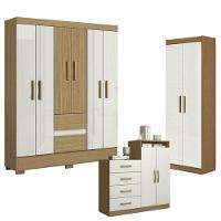 Guarda Roupa Casal Coimbra 2005138 Com Armário Multiuso New 2000191 E Cômoda Londres Atacama Off White - Aramóveis - 1