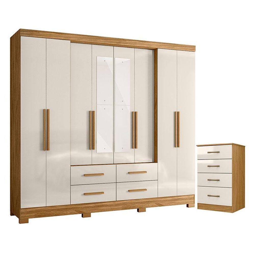 Guarda Roupa Casal San Lorenzo Com Espelho E Cômoda Ms913 Freijó Off White - Moval - 1