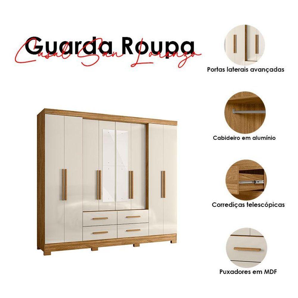 Guarda Roupa Casal San Lorenzo Com Espelho E Cômoda Ms913 Freijó Off White - Moval - 3