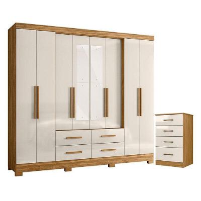 Guarda Roupa Casal San Lorenzo Com Espelho E Cômoda Ms913 Freijó Off White - Moval