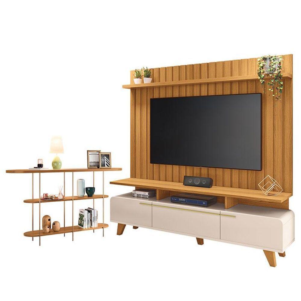 Rack Bancada Essenza E Painel Link 2.0 Com Aparador Infinity Off White Cinamomo - Hb Móveis - 1