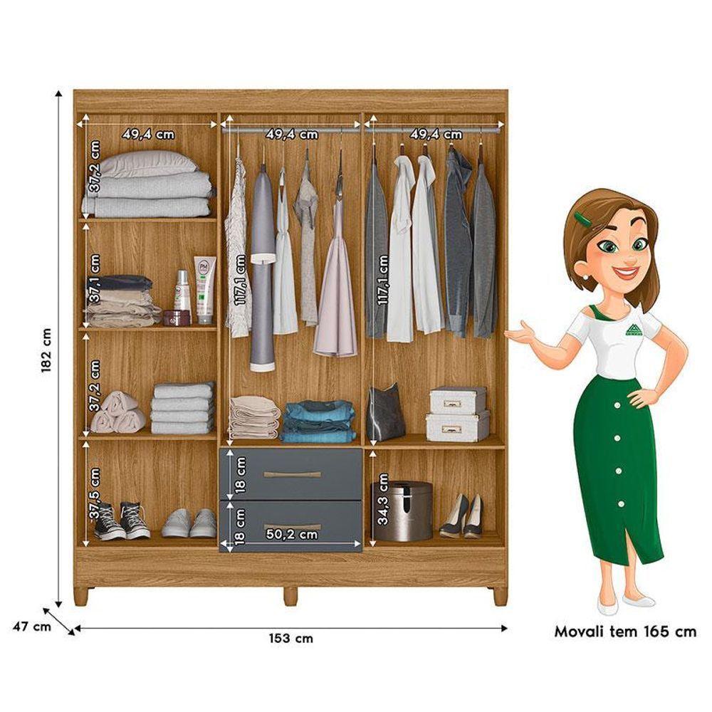 Guarda Roupa Casal Panamá E Cômoda Dhara Freijó Cinza- Moval - 3