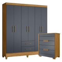 Guarda Roupa Casal Panamá E Cômoda Dhara Freijó Cinza- Moval - 1