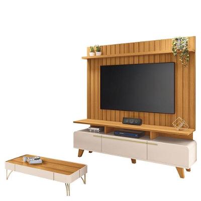 Rack Bancada Essenza E Painel Link 2.0 Com Mesa De Centro Cadenza Off White Cinamomo - Hb Móveis