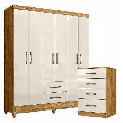 Guarda Roupa Casal Panamá E Cômoda Ms913 Freijó Off White - Moval