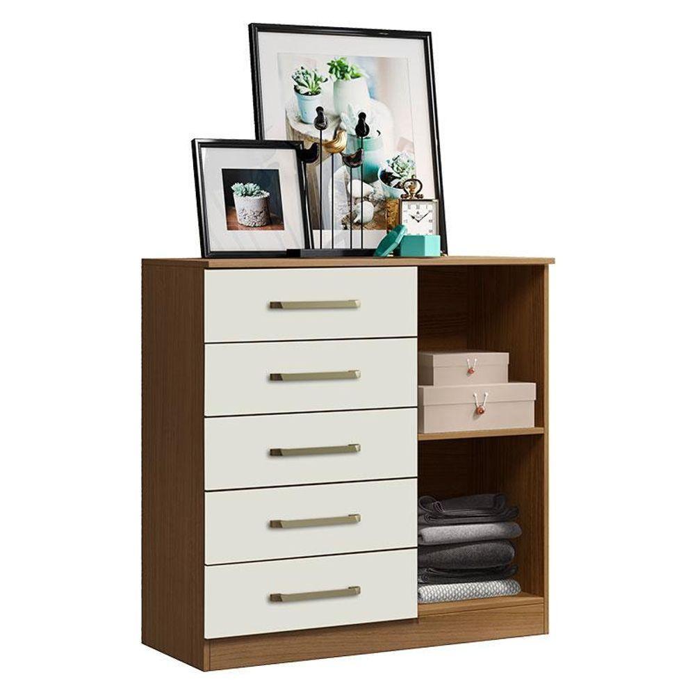 Guarda Roupa Casal Nápole 2045149 E Armário Multiuso New 2000192 E Cômoda Milão Atacama Off White - Aramóveis - 9