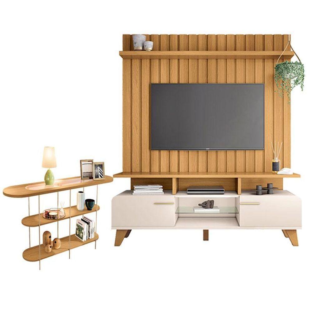 Rack Bancada Essenza E Painel Link 1.6 Com Aparador Infinity Off White Cinamomo - Hb Móveis - 1