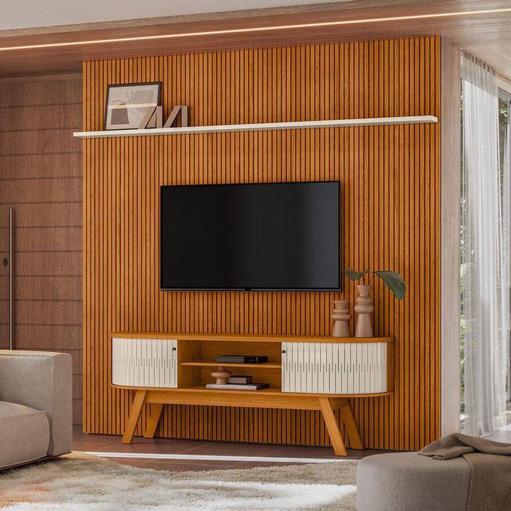 Painel Piso Teto New Guaporé Com Rack Bancada Valência New Laguna Ambiente Cinamomo Off White - Madetec - 1