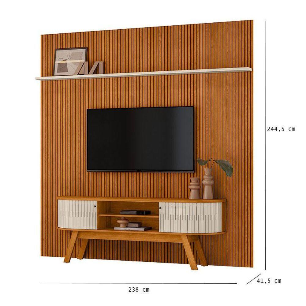 Painel Piso Teto New Guaporé Com Rack Bancada Valência New Laguna Ambiente Cinamomo Off White - Madetec - 3