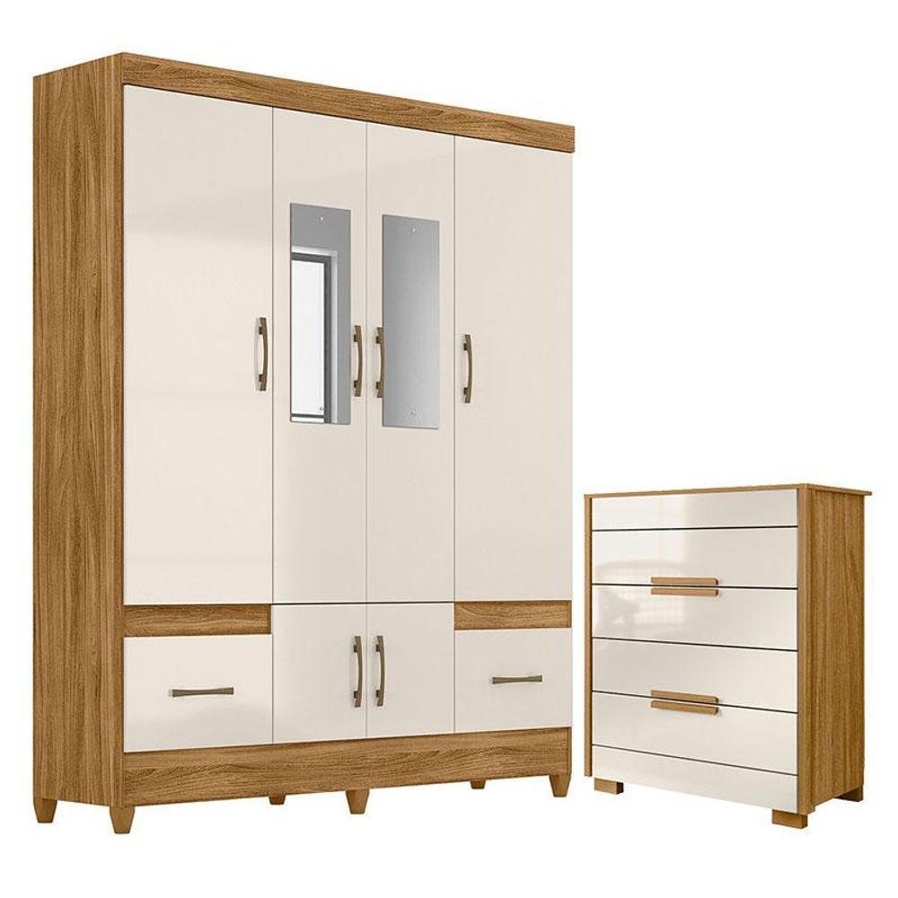 Guarda Roupa Casal Ms912 Com Espelho E Cômoda Dhara Freijó Off White - Moval - 1