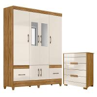 Guarda Roupa Casal Ms912 Com Espelho E Cômoda Dhara Freijó Off White - Moval - 1
