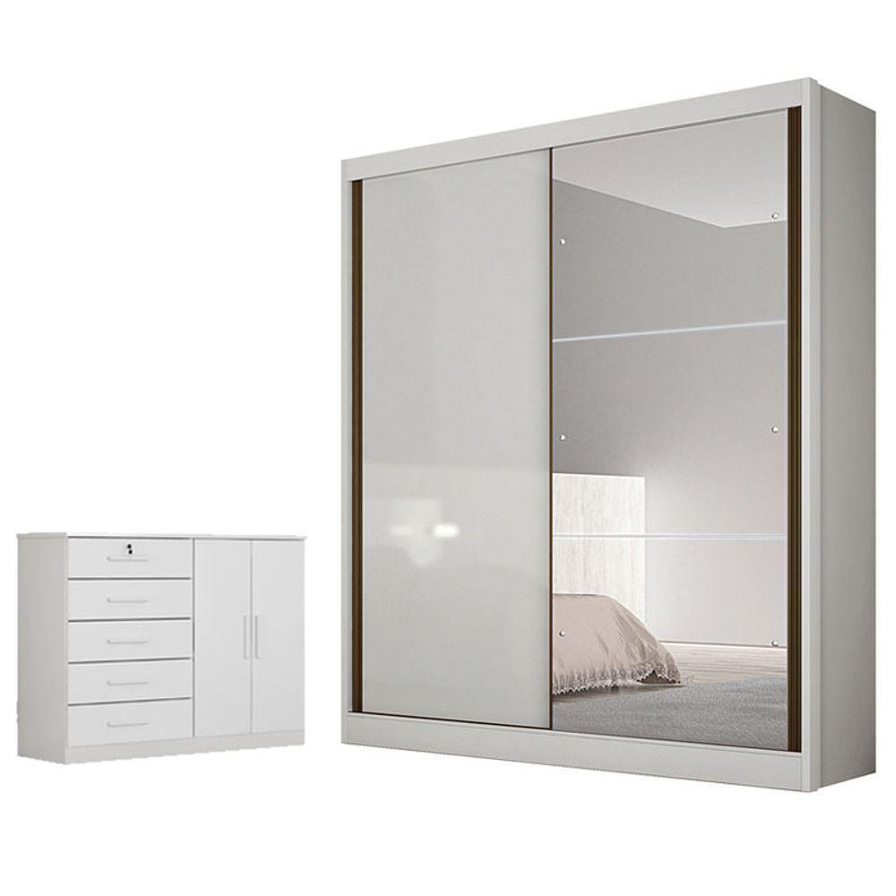 Guarda Roupa Solteiro Dante Com Espelho E Cômoda Seul Neve - Novo Horizonte - 1