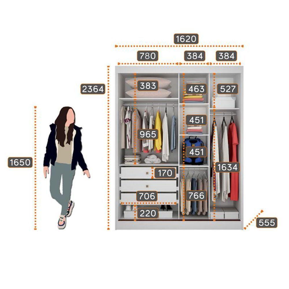 Guarda Roupa Solteiro Dante Com Espelho E Cômoda Seul Neve - Novo Horizonte - 3