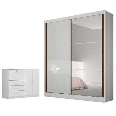 Guarda Roupa Solteiro Dante Com Espelho E Cômoda Seul Neve - Novo Horizonte
