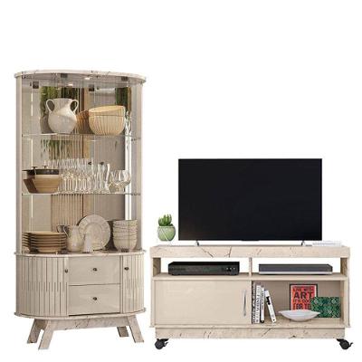 Rack Bancada Artur Com Cristaleira Moss Calacata Off White - Madetec