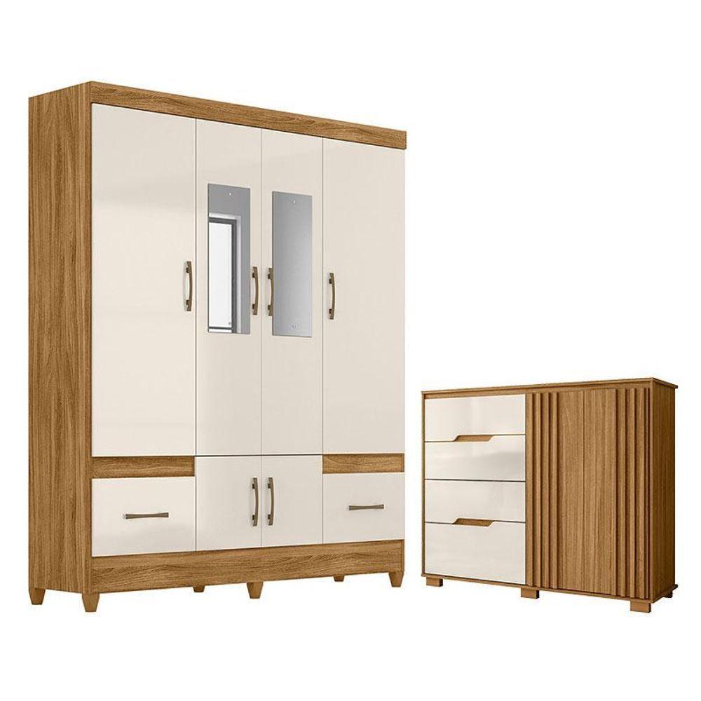 Guarda Roupa Casal Ms912 Com Espelho E Cômoda Texas Freijó Off White - Moval - 1