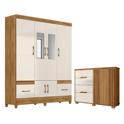 Guarda Roupa Casal Ms912 Com Espelho E Cômoda Texas Freijó Off White - Moval