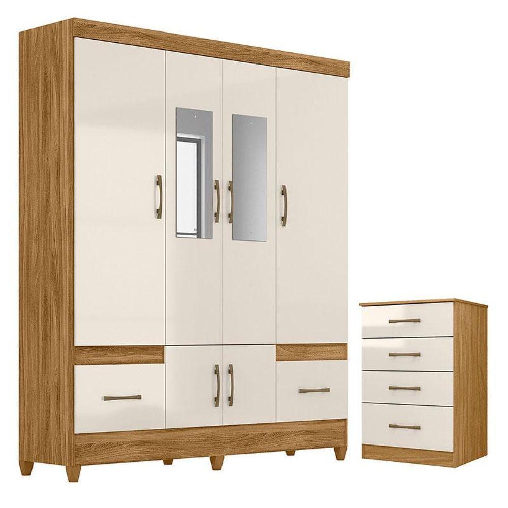 Guarda Roupa Casal Ms912 Com Espelho E Cômoda Ms913 Freijó Off White - Moval - 1