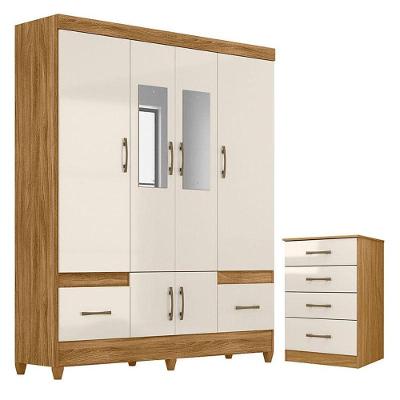 Guarda Roupa Casal Ms912 Com Espelho E Cômoda Ms913 Freijó Off White - Moval