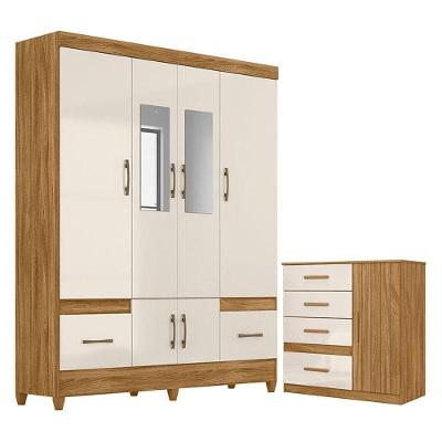 Guarda Roupa Casal Ms912 Com Espelho E Cômoda Vênus Freijó Off White - Moval