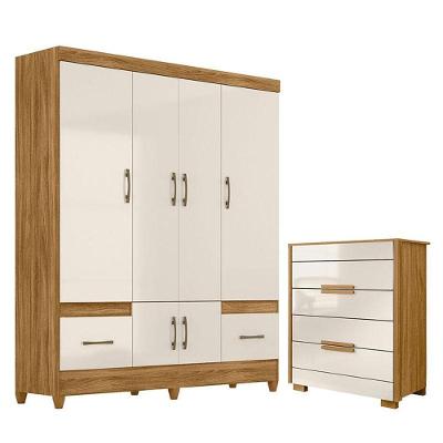 Guarda Roupa Casal Ms912 E Cômoda Dhara Freijó Off White - Moval