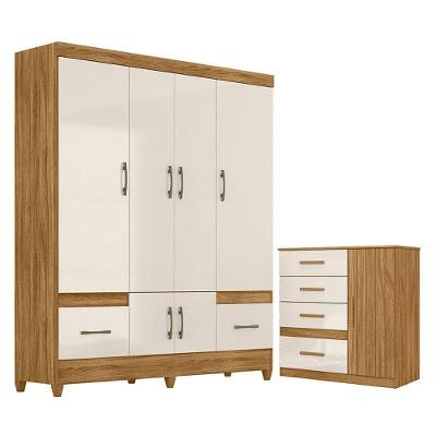Guarda Roupa Casal Ms912 E Cômoda Vênus Freijó Off White- Moval