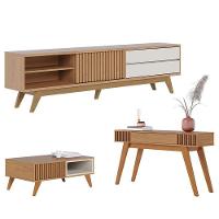 Rack Bancada Veneza Com Mesa De Centro Jeri Freijó Off White Matte E Aparador Riviera Freijó - Colibri - 1