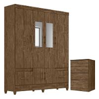 Guarda Roupa Casal Ms912 Com Espelho E Cômoda Ms913 Castanho Wood - Moval - 1