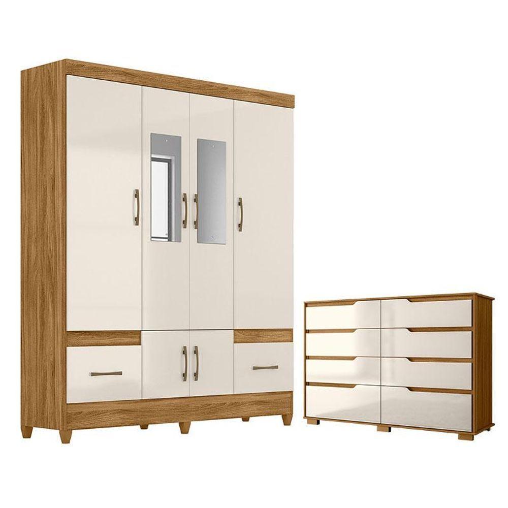 Guarda Roupa Casal Ms912 Com Espelho E Cômoda Georgia Freijó Off White - Moval - 1