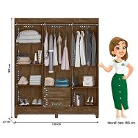 Guarda Roupa Casal Panamá E Armário Multiuso New íris Castanho Wood - Moval - 3