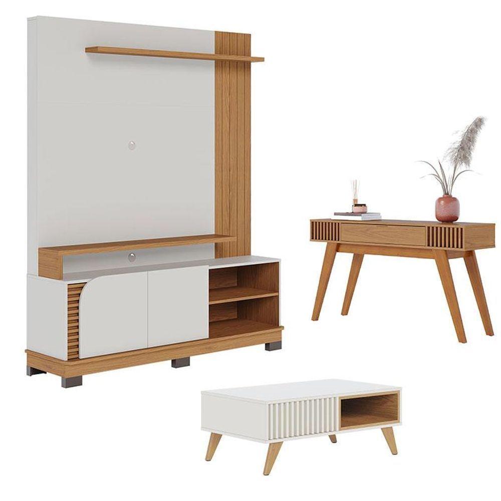 Estante Home Theater Jurerê 1.5 Com Mesa De Centro Jeri Off White Matte Freijó E Aparador Riviera Freijó - Colibri - 1
