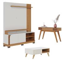 Estante Home Theater Jurerê 1.5 Com Mesa De Centro Jeri Off White Matte Freijó E Aparador Riviera Freijó - Colibri - 1