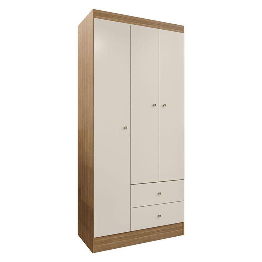 Guarda Roupa Solteiro Versa 3 Portas Com Armário Multiuso Luna Freijó Off White Fosco- Kits Paraná - 2