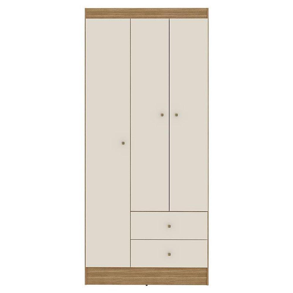 Guarda Roupa Solteiro Versa 3 Portas Com Armário Multiuso Luna Freijó Off White Fosco- Kits Paraná - 3