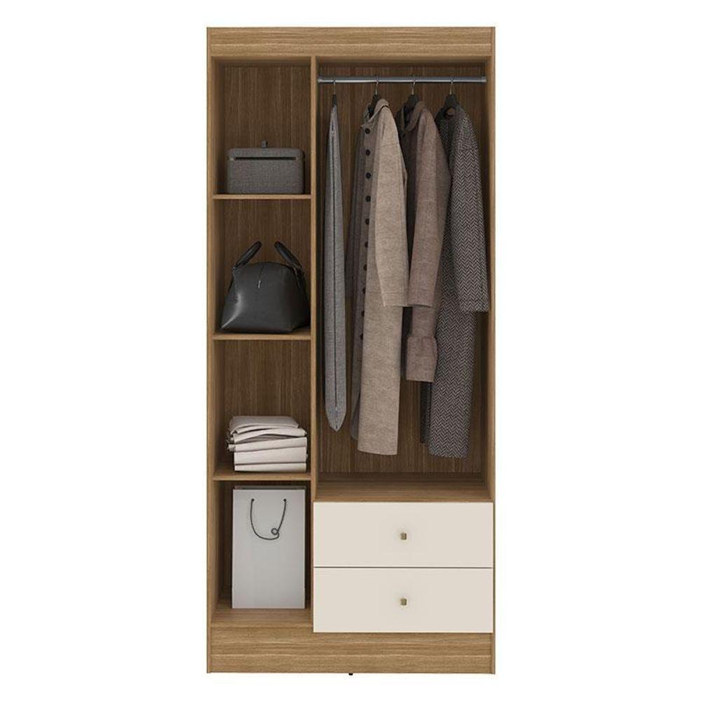Guarda Roupa Solteiro Versa 3 Portas Com Armário Multiuso Luna Freijó Off White Fosco- Kits Paraná - 4