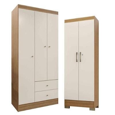 Guarda Roupa Solteiro Versa 3 Portas Com Armário Multiuso Luna Freijó Off White Fosco- Kits Paraná