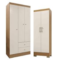 Guarda Roupa Solteiro Versa 3 Portas Com Armário Multiuso Luna Freijó Off White Fosco- Kits Paraná - 1