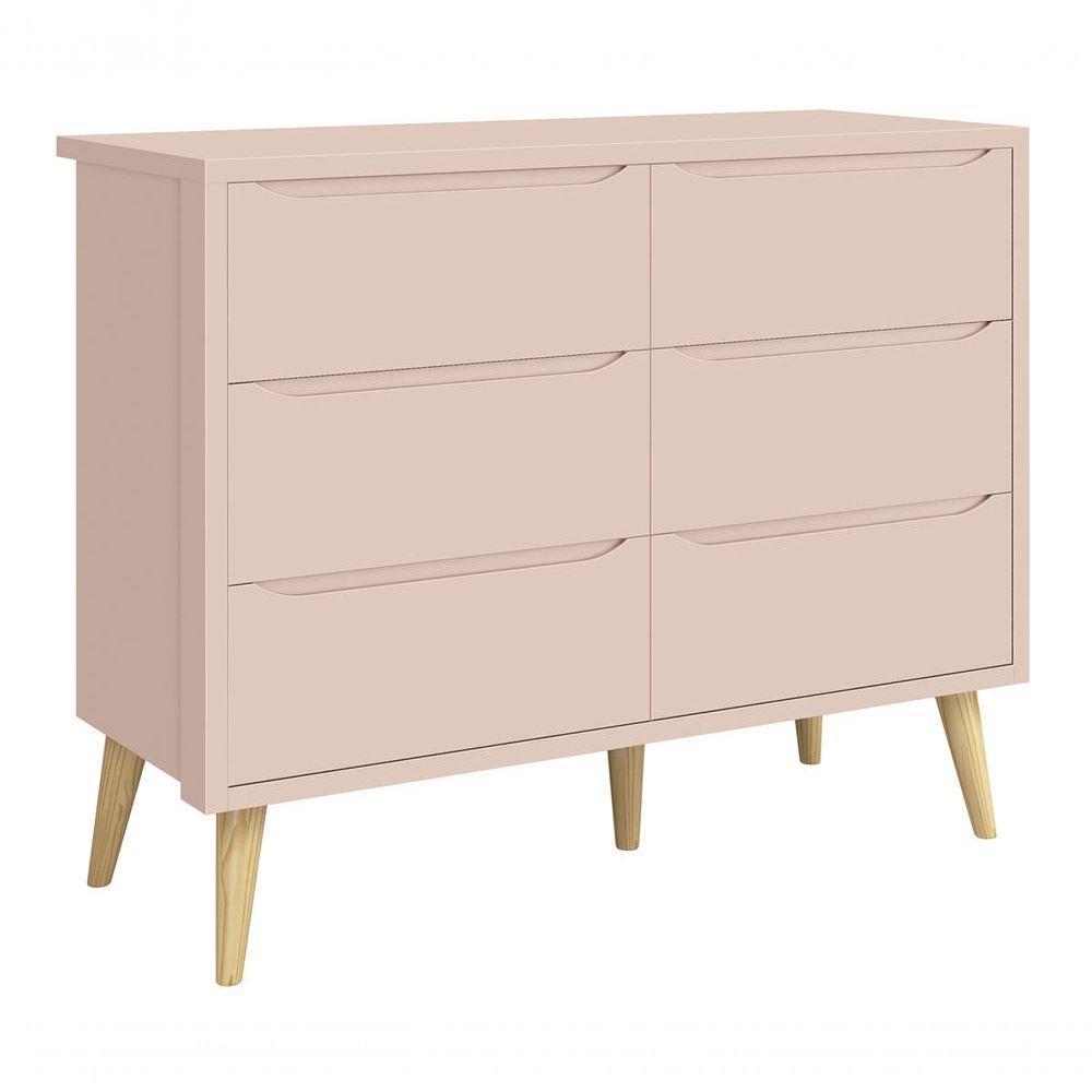 Cômoda 6 Gavetas Théo New Rosa Fosco Com Natural - Moveisaqui - 1