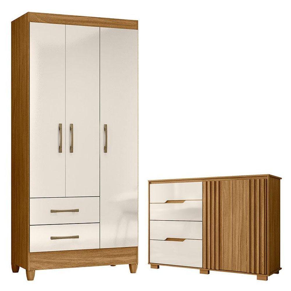 Guarda Roupa Solteiro Lima E Cômoda Texas Freijó Off White - Moval - 1