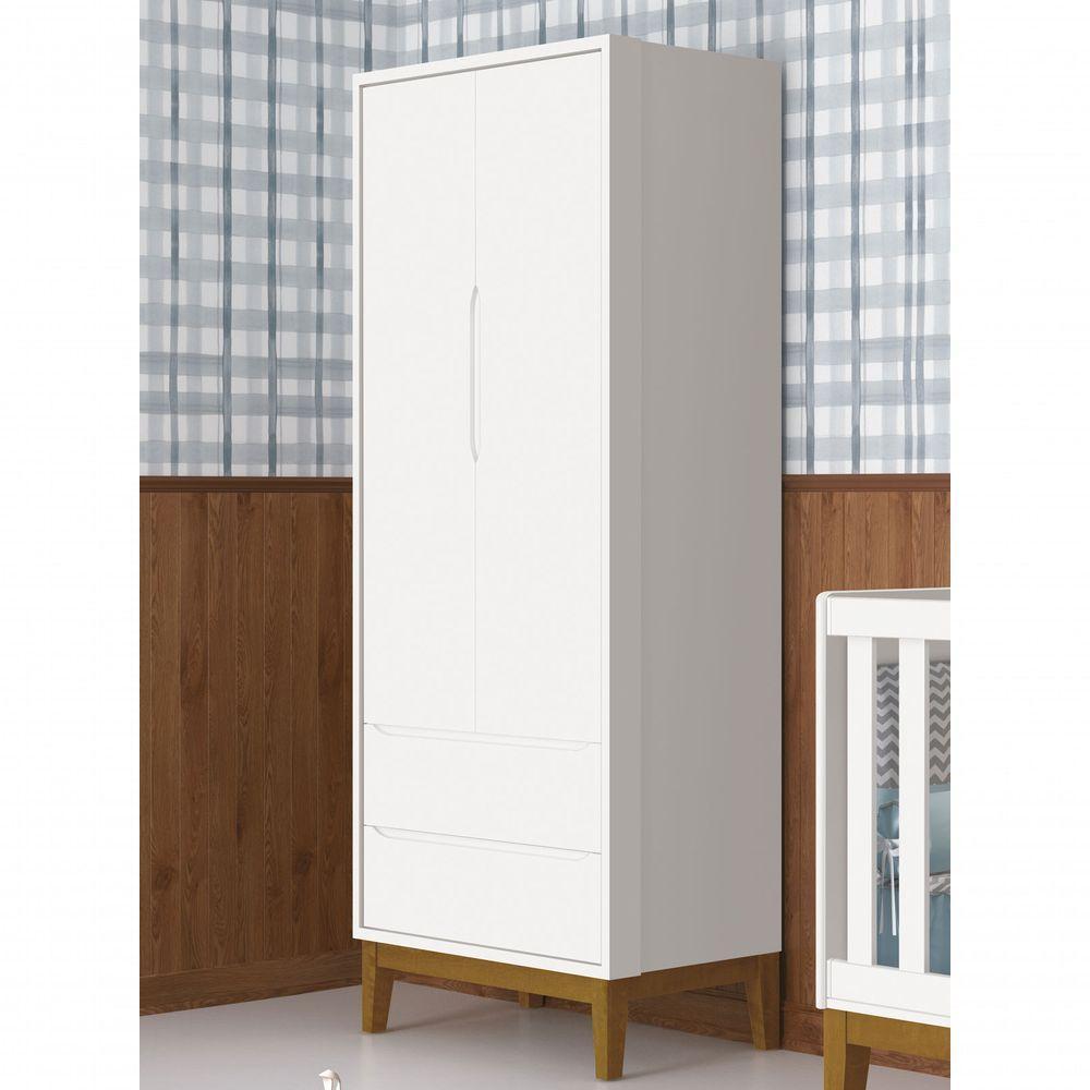 Guarda-roupa Retrô 2 Portas Classic New Branco Fosco Com Madeira - Moveisaqui - 2