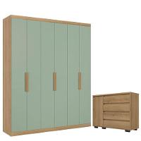 Guarda Roupa Casal Milan 6 Portas Capuccino Menta E Cômoda Com Porta Aurora Capuccino - Thb - 1