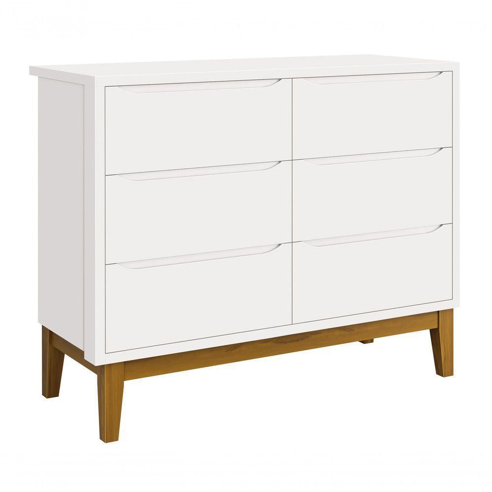 Cômoda 6 Gavetas Classic New Branco Fosco Com Madeira - Moveisaqui - 1