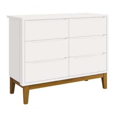 Cômoda Classic New 6 Gavetas MDF com Puxador Embutido Branco Fosco para Bebê