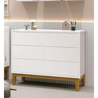 Cômoda 6 Gavetas Classic New Branco Fosco Com Madeira - Moveisaqui - 2