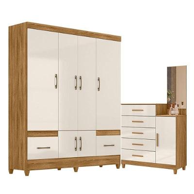Guarda Roupa Casal e Cômoda Ms912 Lisboa 6 Portas 7 Gavetas MDP 165 cm Off White Moval