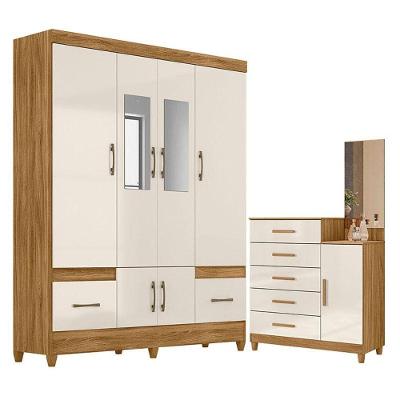 Guarda Roupa Casal Ms912 Com Espelho E Cômoda Lisboa Freijó Off White - Moval