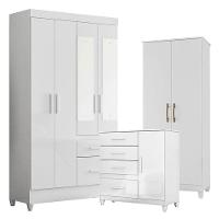 Guarda Roupa Com Espelho Infantil Sobral Com Cômoda Vênus Com Pés E Multiuso Jade Branco Brilho - Moval - 1