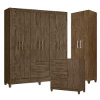 Guarda Roupa Casal Panamá Com Cômoda Vênus Com Pés E Armário Multiuso New íris Castanho Wood - Moval - 1